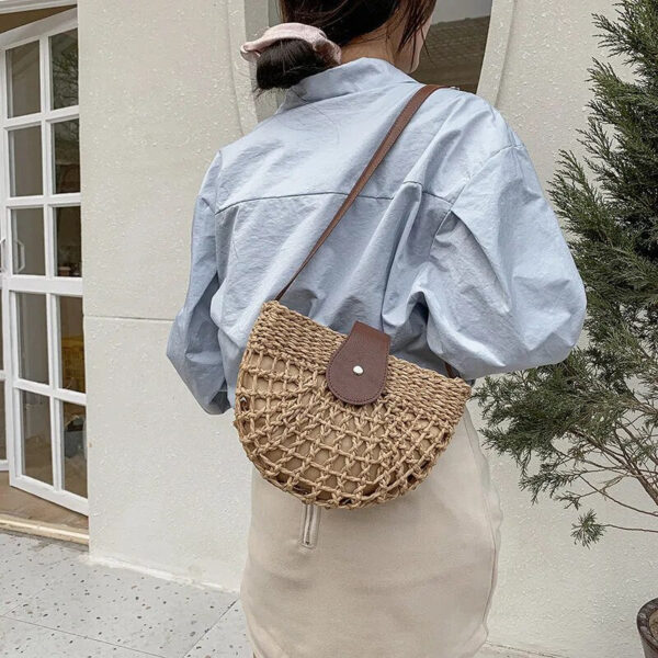 Christianartbag Handmade Bag, Summer & Autumn Straw Bag For Women Fashion Semicircle Crossbody Bags Rattan Handmade Messenger Handbag Travel Beach Bags Tote, CABHMB05141023. - Christian Art Bag