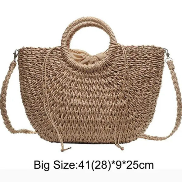 Christianartbag Handmade Bag, Summer & Autumn Handmade Bags for Women Beach Weaving Ladies Straw Bag Wrapped Beach Bag Moon shaped Top Handle Handbags Totes, CABHMB04141023. - Christian Art Bag