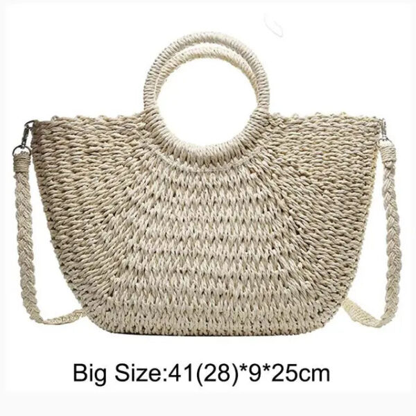 Christianartbag Handmade Bag, Summer & Autumn Handmade Bags for Women Beach Weaving Ladies Straw Bag Wrapped Beach Bag Moon shaped Top Handle Handbags Totes, CABHMB04141023. - Christian Art Bag