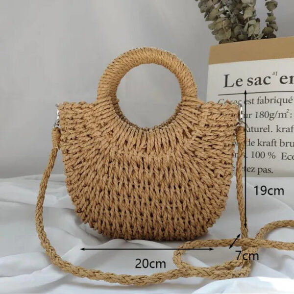 Christianartbag Handmade Bag, Summer & Autumn Handmade Bags for Women Beach Weaving Ladies Straw Bag Wrapped Beach Bag Moon shaped Top Handle Handbags Totes, CABHMB04141023. - Christian Art Bag