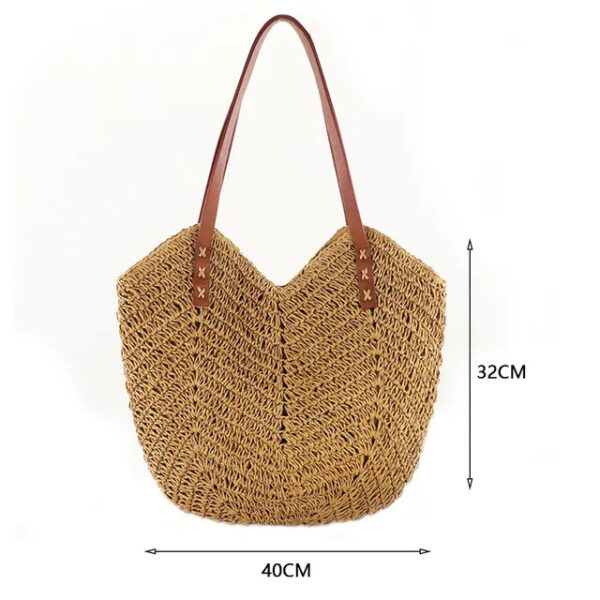 Christianartbag Handmade Bag, Summer & Autumn Straw Bags for Women Straw Shoulder Bags Rattan Woven Top Handle Bag Hollow Raffia Crochet Beach Bag Casual, CABHMB01141023. - Christian Art Bag