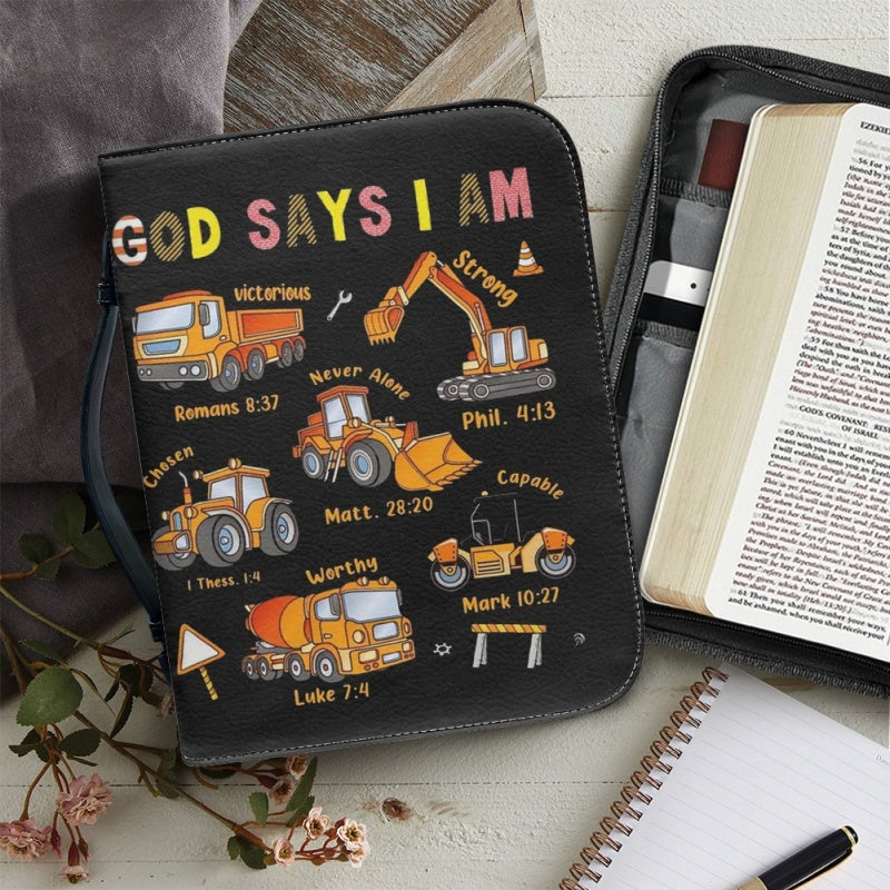 Christianartbag Bible Cover for Children, GOD Says I Am Bible Cover for Children, Construction Vehicle Bible Cover, Personalized Bible Cover, Bible Cover For Kids, Christian Gifts for Kids, CABCK05191023 - Christian Art Bag