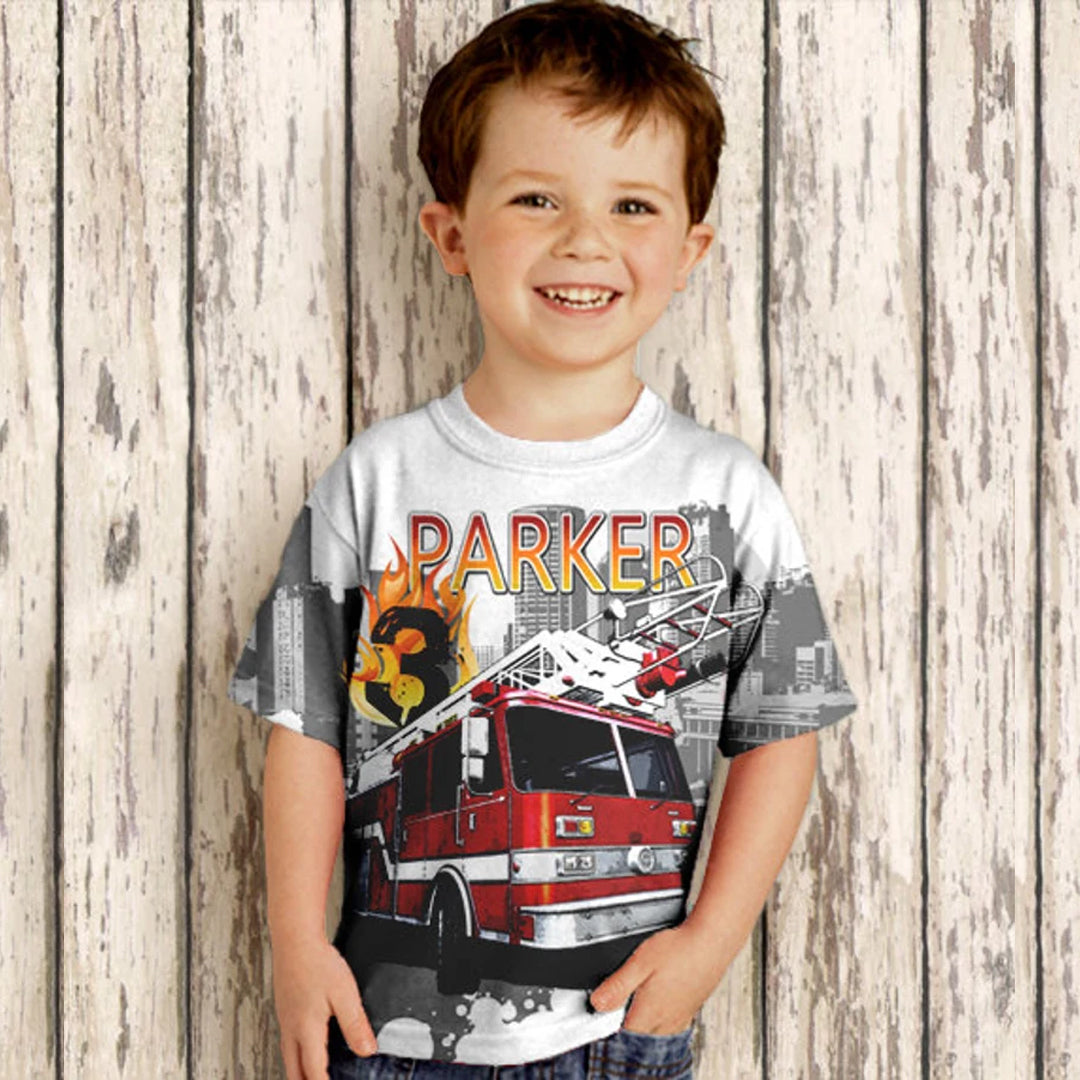 Personalized Fire Engine Shirt, Personalized Boys Firefighter, Fireman Birthday T-Shirt - Christian Art Bag