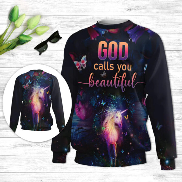 Christianartbag 3D Sweater, Unicorn And Butterfly God Calls You Beautiful, Unisex Sweater, Christmas Gift. - Christian Art Bag