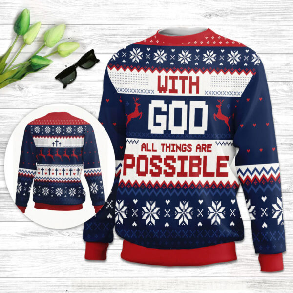 Christianartbag 3D Sweater, With God All Things Are Possible Matthew 19:26, Unisex Sweater, Christmas Gift. - Christian Art Bag