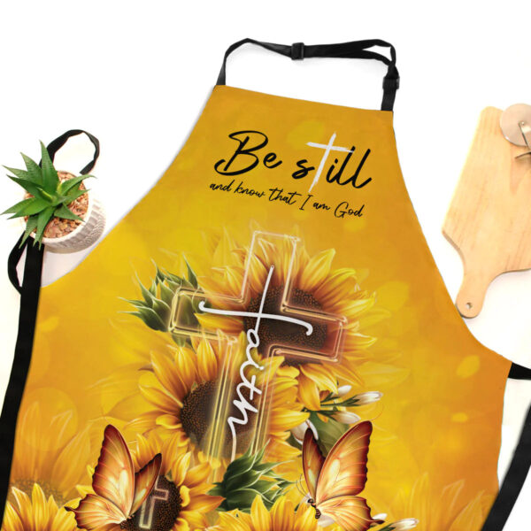 Christianartbag Apron, Be Still And Know That I Am God Psalm 46:10, Sunflower & Faith Cross, Apron for Women, Gift For Women, Christmas Gift, - Christian Art Bag