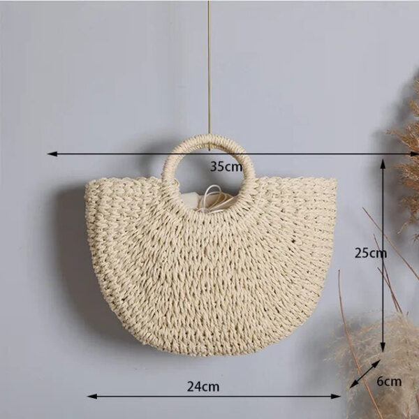 Christianartbag Handmade Bag, Summer & Autumn Handmade Bags for Women Beach Weaving Ladies Straw Bag Wrapped Beach Bag Moon shaped Top Handle Handbags Totes, CABHMB04141023. - Christian Art Bag