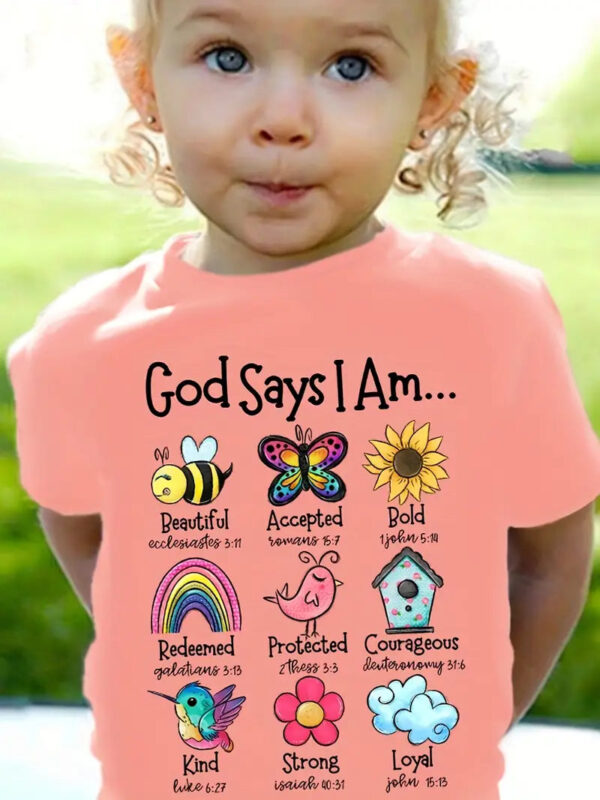 Christianartbag T-shirt, God Says I Am Graphic Girls Creative T-Shirt, Children's Printed T-Shirts, CABTK01190923. - Christian Art Bag