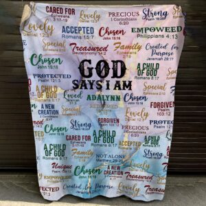 Christianart Blanket, God Says I Am, Christian Blanket, Bible Verse Blanket, Personalized Blanket, Christmas Gift, CABBK01111123. - Christian Art Bag