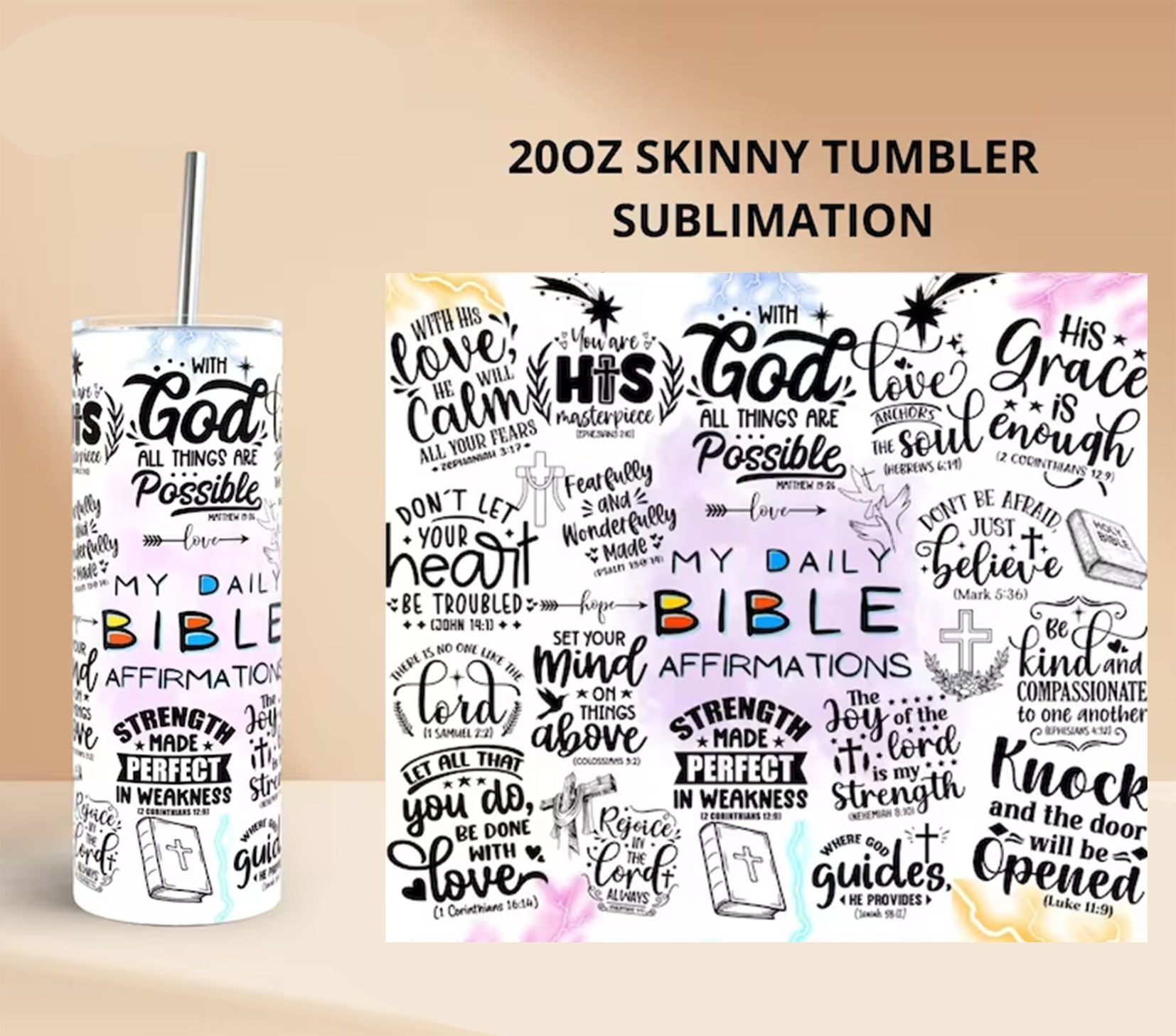 Christianartbag Skinny Tumbler, My Daily Bible, Skinny Tumbler Christian Bible Verse, Drinkware Christian. - Christian Art Bag