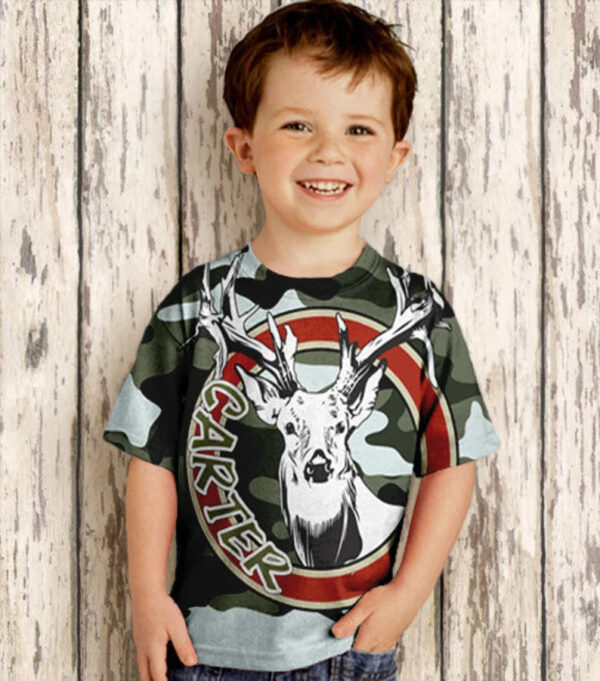 Personalized Camouflage Shirt, Personalized Deer Antlers Boys T-shirt Top - Christian Art Bag