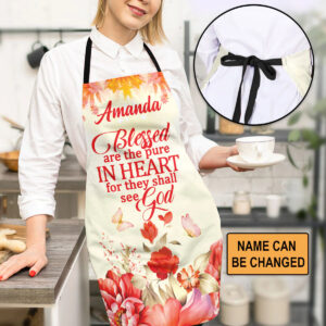 Christianartbag Apron, Blessed Are The Pure In Heart Flower And Butterfly Matthew 5:8, Apron for Women, Gift For Women, Christmas Gift, - Christian Art Bag